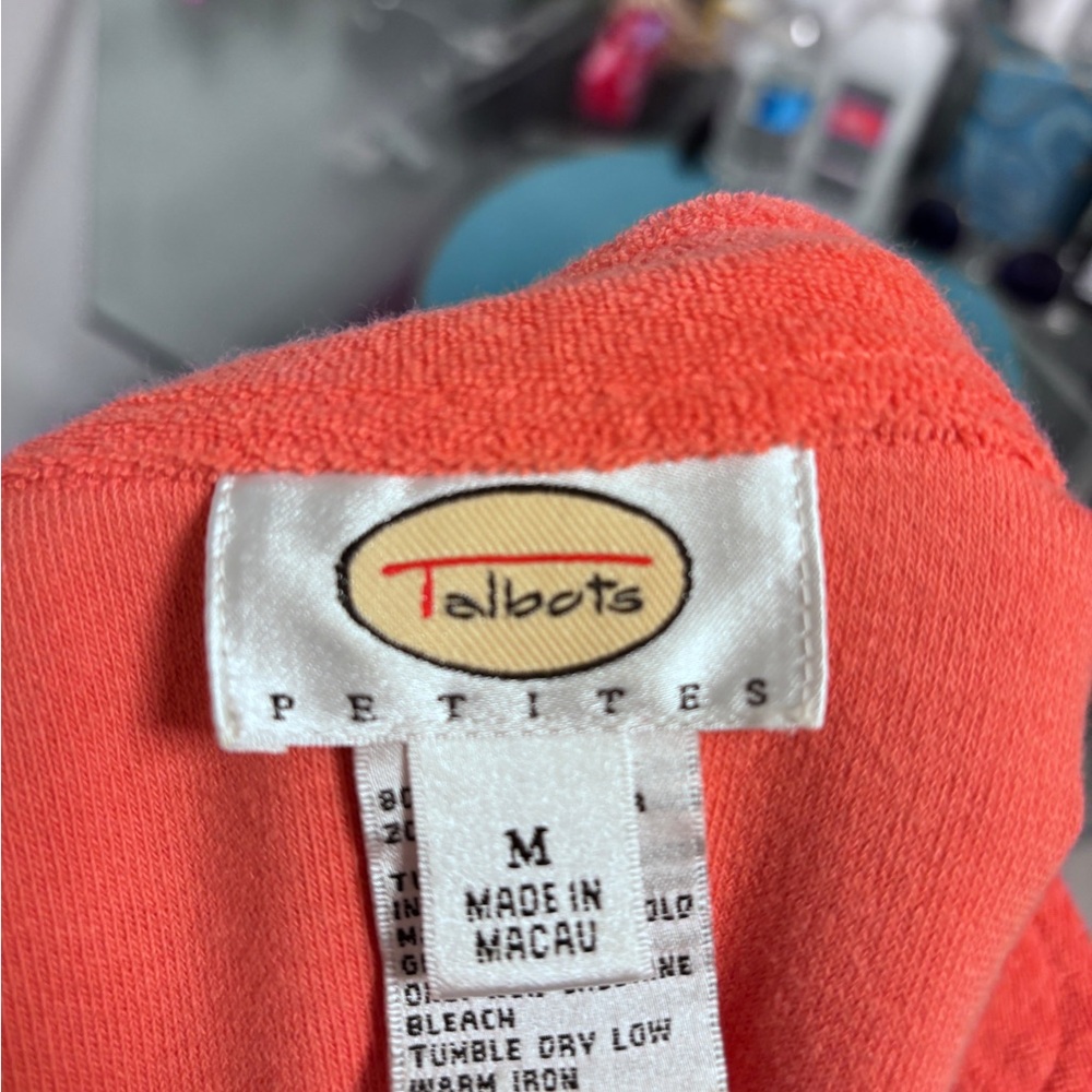 Talbots Orange Cotton V Neck Beaded with Beaded Sleeves. Petite Medium - Picture 7 of 9